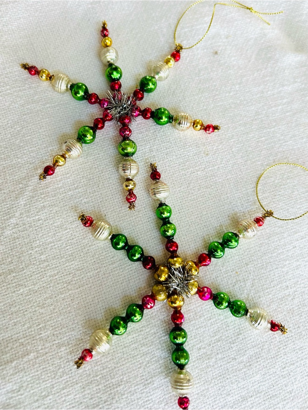 Vintage repurposed mercury, glass bead flowers holiday Christmas ornaments